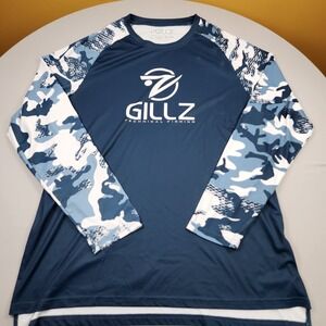Gillz Men's Long Sleeve Blue Stretch Fishing Shirt Size XXL Blue Camo sleeves